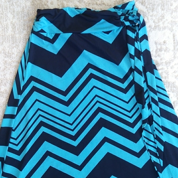 Vintage Lucy Lucy Love Chevron Maxi Side Tie A-Line Skirt XS Blue Navy - Picture 6 of 13